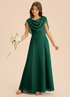 Azazie Lambie Junior Emerald A-Line Pleated Chiffon Dress image6