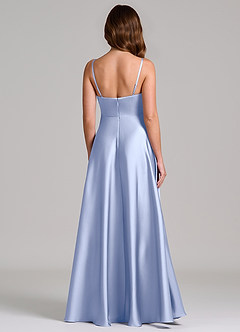 Azazie Amani 신부 들러리 드레스 A라인 주름진 스트레치 새틴 바닥 길이 드레스 image5