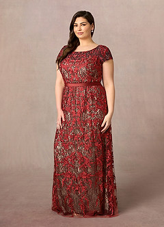 Azazie Dorit Mother of the Bride Dresses Rust Champagne Sheath Scoop Lace Dress image8
