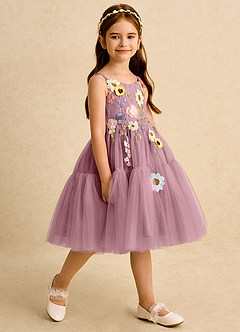 Azazie Osea vestidos de niña de las flores Vestido de Malva Vintage de Tul de Corte Princesa con Plisado image5