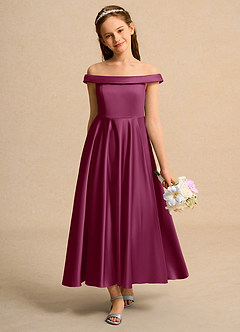 Azazie Teeny Girls Formal Sukienki dla dziewczynek sypiących kwiaty Linia A Pofałdowany Matowy satynowy Długość kostki Sukienka image3