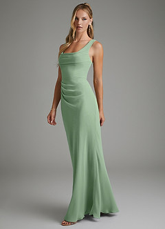 Azazie Asa Vestidos de damas de honor Vestido Matcha de Gasa de Corte Recto con Corsé image4