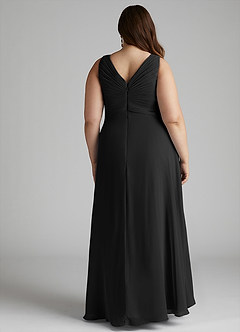 Azazie Flora Brautjungfernkleider A-Linie Plissee Chiffon Kleid Schwarz image13