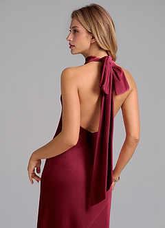 Azazie Velli Bridesmaid Dresses Burgundy Mermaid High Neck Velvet Dress image2