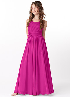 Azazie Astrid Junior Fuchsia A-Line Floral Chiffon Dress image1