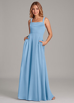 Azazie Shaude Bridesmaid Dresses Powder Blue A-Line Pleated Chiffon Dress image1