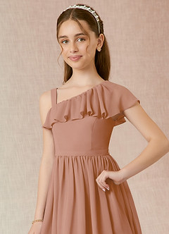 Azazie Mango Junior Champagne Rose A-Line Ruched Chiffon Dress image4