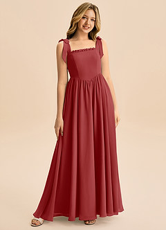 Azazie Delia Junior Abito A-Line in Chiffon Fiocco Ruggine image1