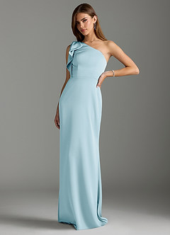 Azazie Rinna Brautjungfernkleider Meerjungfrau-Linie Gestreift Stretch-Satin Kleid Himmelblau image4