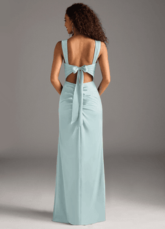 Azazie Jesaphine Bridesmaid Dresses Mist Sheath Bow Stretch Satin Dress image5
