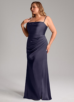 Azazie Leonis Vestidos de damas de honor Vestido de Tormenta de Satén Elástico de Corte Sirena Convertible con Plisado image13