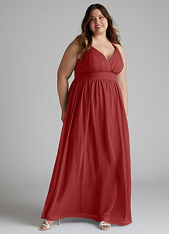 Azazie Ashia Bridesmaid Dresses Rust A-Line Pleated Chiffon Dress image9