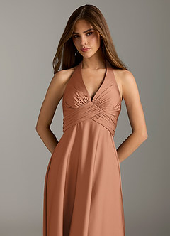 Azazie Tessie Bridesmaid Dresses Bronzer A-Line Pleated Stretch Satin Dress image6