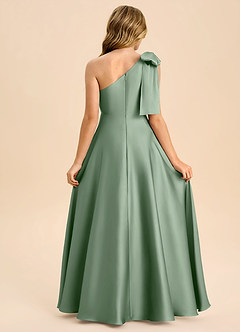 Azazie Penguin Junior Matcha A-Line Bow Stretch Satin Dress image2