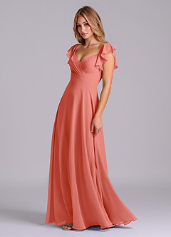 Azazie Leilani Bridesmaid Dresses Salmon Pink A-Line Pleated Chiffon Dress image4
