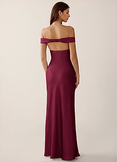 Gwendonme Merlot Off-the-Shoulder Satin Crystal Linen Summer Dress image2