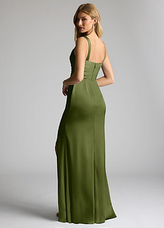 Azazie Elida Bridesmaid Dresses Olive Sheath Pleated Stretch Satin Dress image2