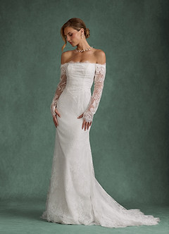 Azazie Kathleen Abiti da Sposa Abito A-Line in Pizzo Spalle Scoperte Bianco Diamante image2