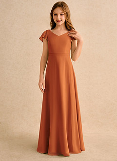 Azazie Nari Girls Formal Blumenmädchenkleider A-Linie mit ärmel Chiffon Kleid Kanel image5