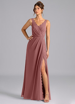 Azazie Bernice Brautjungfernkleider A-Linie Plissee Chiffon Kleid Wüstenrose image1