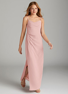 Azazie Mai Junior Etui Plissee Chiffon Kleid Puderrosa image4