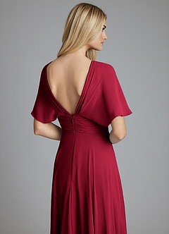 Azazie Pamela Vestidos de damas de honor Vestido de Borgoña de Gasa de Corte en A con Cuello en V plisado image6