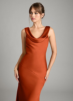 Azazie Rylina Bridesmaid Dresses Paprika Mermaid Stretch Satin Dress image3