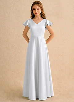 Azazie Nari Girls Formal Flower Girl Klänningar Klä A-Line i Matt satäng med ärmar image5