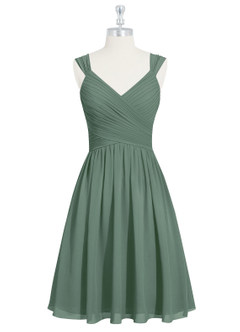 Azazie Angie Bridesmaid Dresses Eucalyptus A-Line Corset Chiffon Dress image7