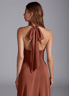 Azazie Myra Bridesmaid Dresses Clay A-Line Side Slit Stretch Satin Dress image2