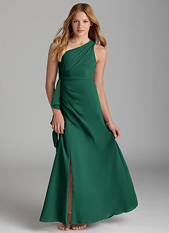 Azazie Maive Junior Emerald A-Line Pleated Chiffon Dress image1