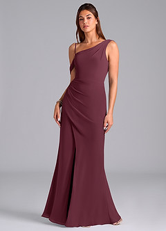 Azazie Madelyn 신부 들러리 드레스 인어 한쪽 어깨 쉬폰 바닥 길이 드레스 image4