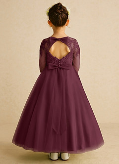 Azazie Precious Robe Demoiselle D'honneur Fillette Robe Trapèze en Tulle Dentelle Cabernet image1