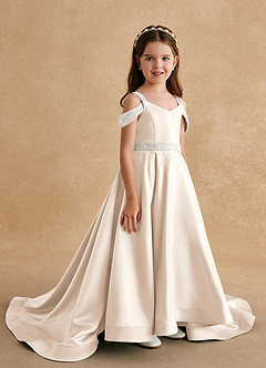 Azazie Jodi Flower Girl Dresses White Alabaster A-Line Matte Satin Dress image3