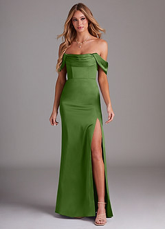 Azazie Saige Vestidos de damas de honor Vestido de Albahaca de Satén Elástico de Corte Recto con Vestidos sin tirantes image3