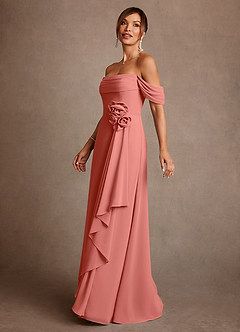 Azazie Amherst Mother of the Bride Dresses Salmon Pink A-Line Off the Shoulder Chiffon Dress image4