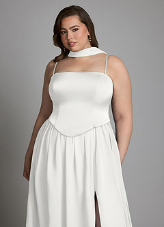 Azazie Cadence Bridesmaid Dresses White A-Line Corset Stretch Satin Convertible Dress image17
