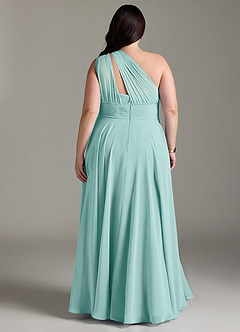 Azazie Charlize Bridesmaid Dresses Aqua A-Line One Shoulder Chiffon Dress image8