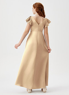 Azazie Omari Junior Vestido de Oro de Satén Metálico de Corte En A con Plisado image6