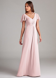 Azazie Soren Bridesmaid Dresses Blushing Pink A-Line Ruched Chiffon Dress image4