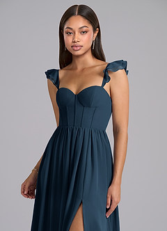Azazie Denisse Robes de demoiselle d'honneur Robe Trapèze en Mousseline de soie Drapé Bleu Marine Foncé image6
