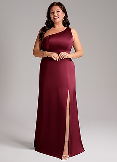 Azazie Phaedra Robes de demoiselle d'honneur Robe Trapèze en Satin extensible Asymétrique Bourgogne image13
