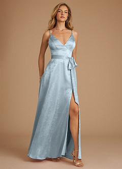 Azazie Sophia Robes de demoiselle d'honneur Robe Trapèze en Jacquard Floral Plissée Jacquard Fleuri Bleu image5