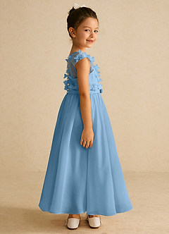 Azazie Arlo Abiti da Ragazza di Fiori Abito A-Line in Chiffon Fiocco Blu Acciaio image3