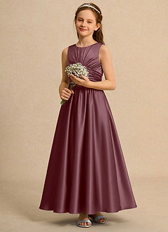 Azazie Ducky Girls Formal Flower Girl Dresses Sangria A-Line Pleated Stretch Satin Dress image5