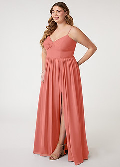 Azazie Zeya Bridesmaid Dresses Salmon Pink A-Line V-Neck Pleated Chiffon Dress image8