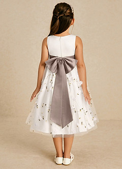 Azazie Pollie Flower Girl Dresses Ivory Taupe A-Line Bow Tulle Dress image2