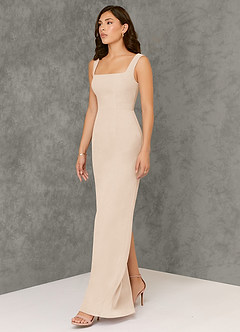 Azazie Flori Abiti da Damigella Abito Tubino in Chiffon Scollo Quadrato Alabastro Bianco image4