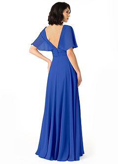 Azazie Pamela Bridesmaid Dresses Royal Blue A-Line V-Neck Pleated Chiffon Dress image2