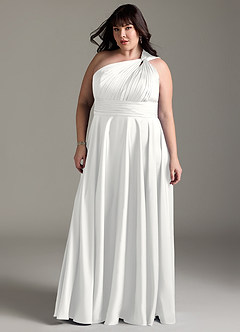 Azazie Charlize Bridesmaid Dresses White A-Line One Shoulder Stretch Satin Dress image5